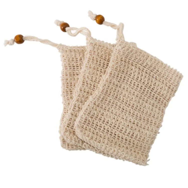 

Organic Soap Saver Mesh Bag Cotton Exfoliating Soap Bags Eco Friendly, Drawstring Custom Hemp Sisal Soap Bag