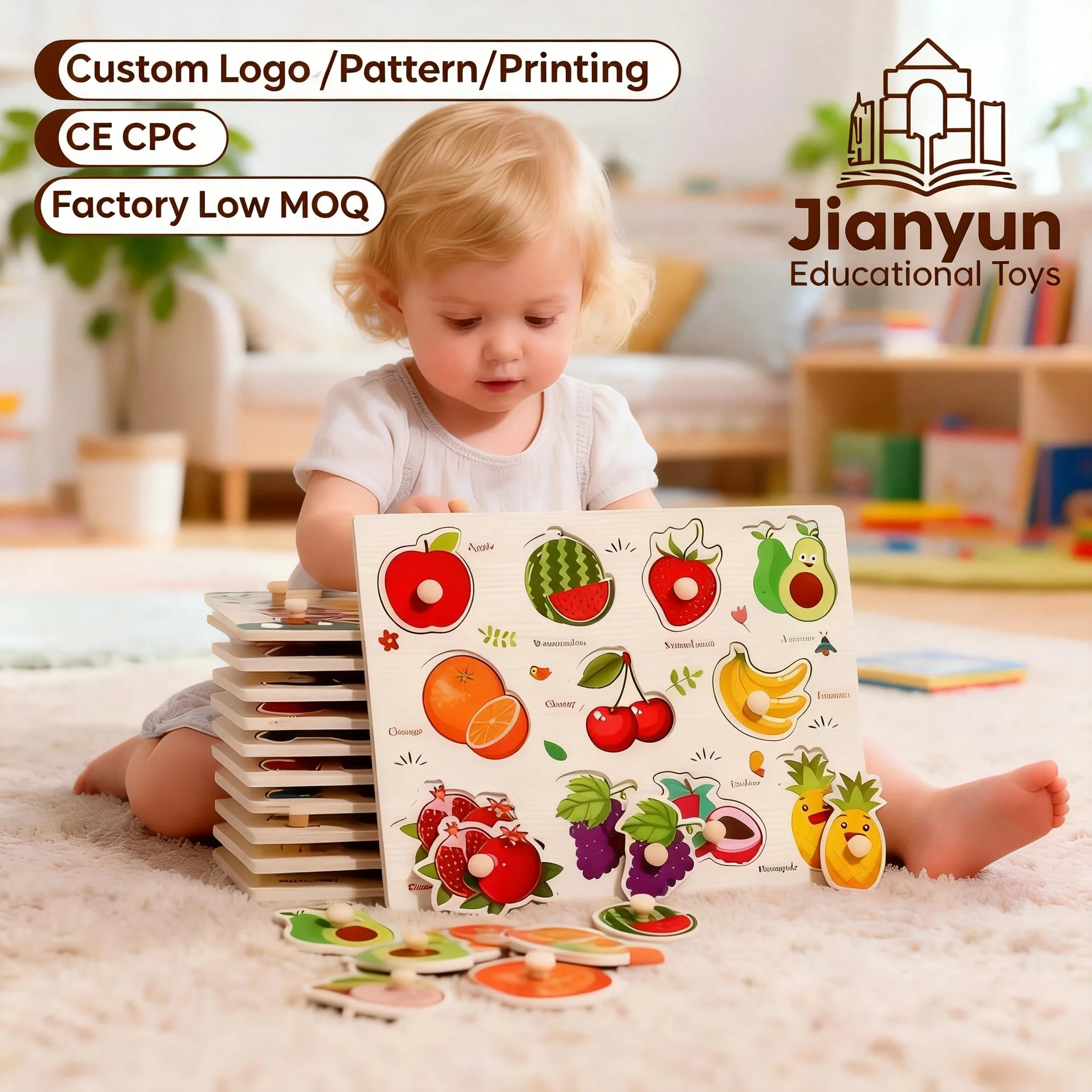 Wholesale Baby Wooden Jigsaw Montessori Puzzle Bundle Set CE CPC Certified Toddler Early Learning Educational Toys 2-4 Year Old