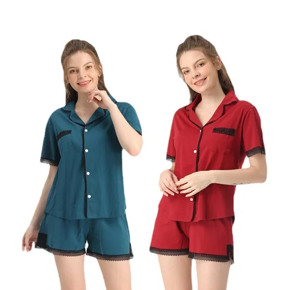 

Super Soft Pure cotton Pajamas Wholesale 2021 new Comfortable women short sleeved shorts suit sleepwear XS-3XL, 5colors