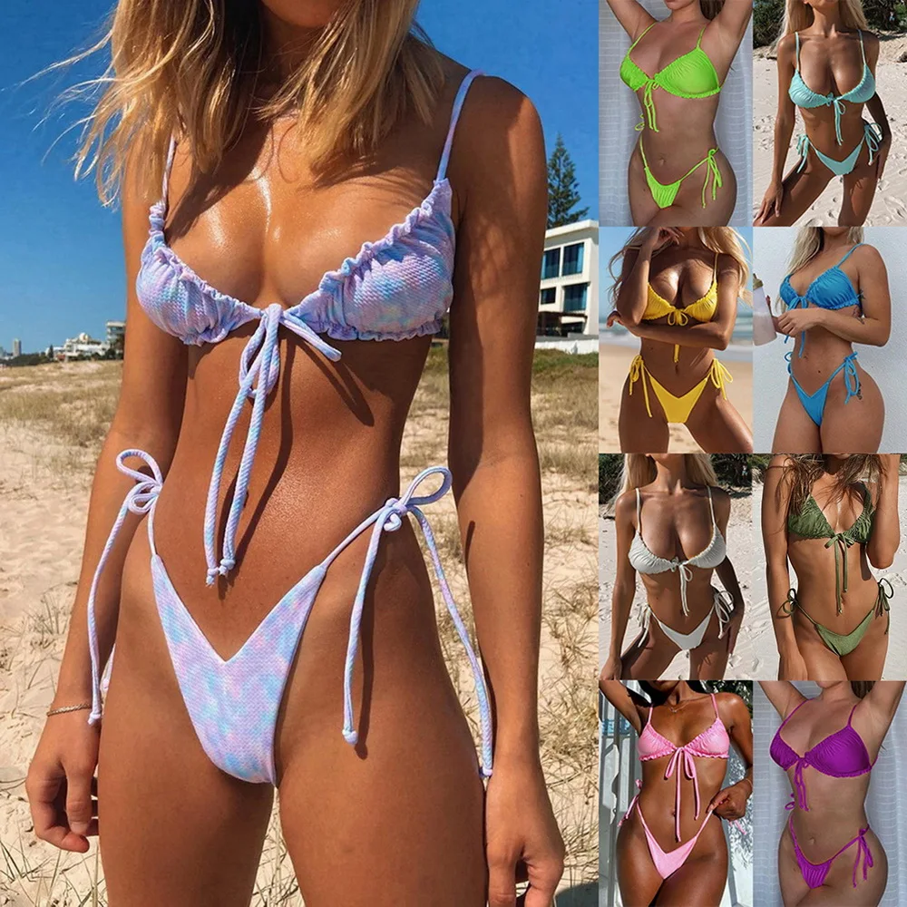 

Wholesale Low Moq Designer Sexy Bikinis Woman Swimwear Oem Bandage Plain Color Custom Bikini, As picture