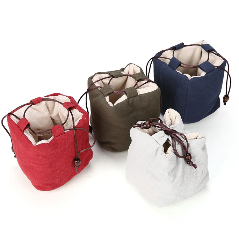 

Easy-carry Linen Jute Cup Storage Protective Bag with String