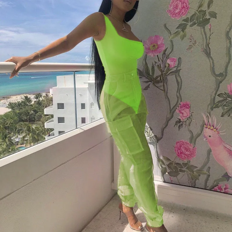 

2021 Fashion Neon Pink Green Summer 2 Piece Club Outfits Matching Sets
