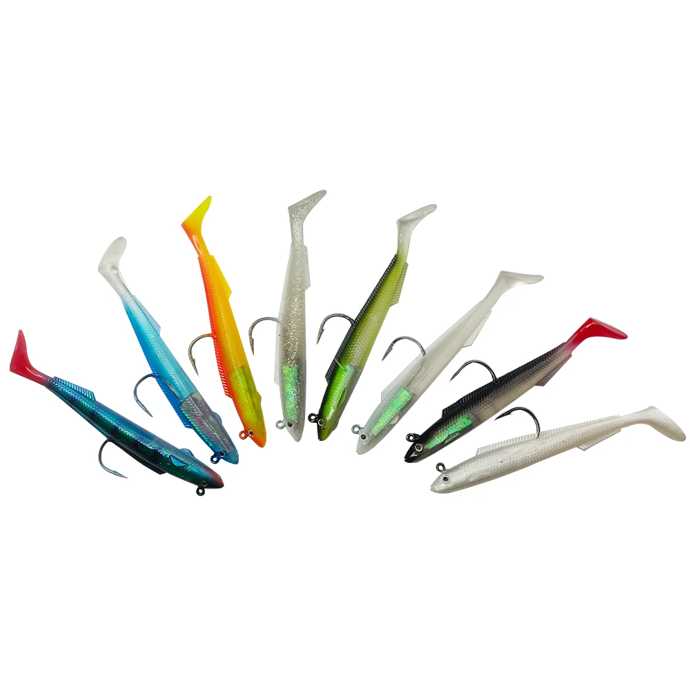 

Leading T Paddle tail Jig Head Hook Soft Plastic PVC Multicolor Fishing Lure 15cm 30g Bait Jigheads, 8 colors
