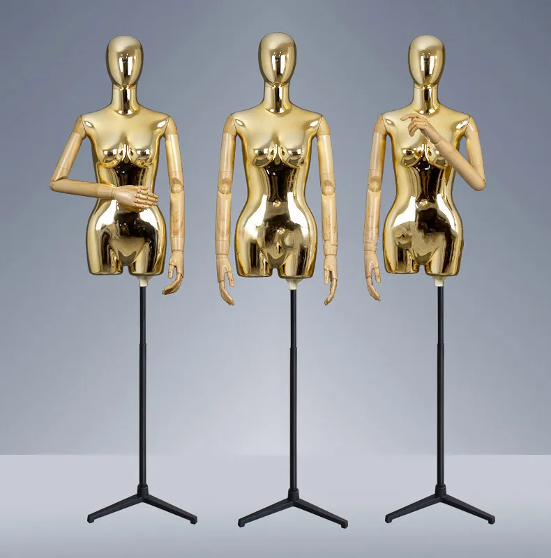 3/4 GOLD FEMALE MANNEQUIN DISPLAY HALF BODY WITH CHROME STAND TABLE TOP 