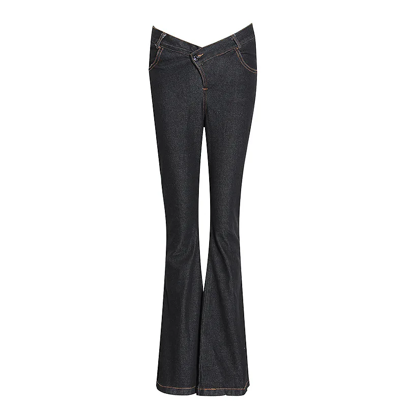 

2020 new arrivals fashion brand women deep V design wide leg pants sexy denim jeans