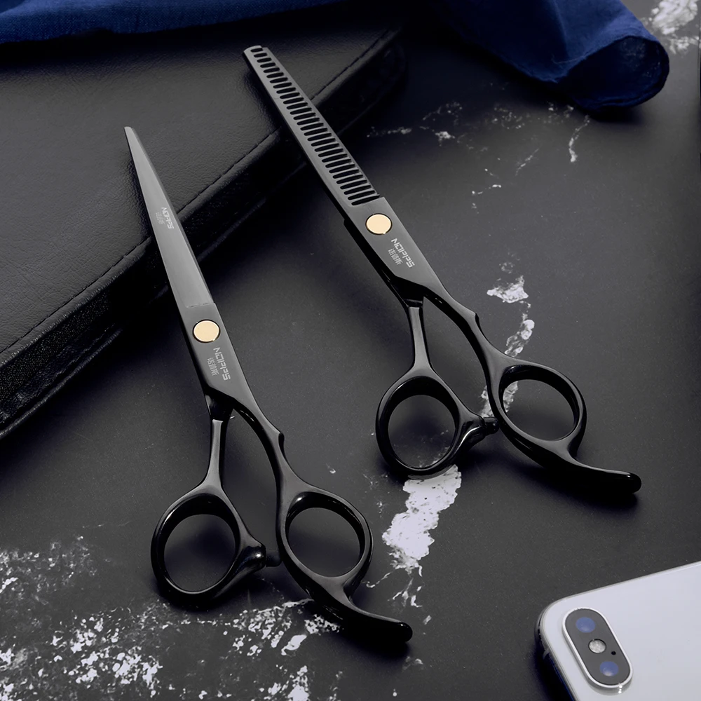 

Professional hair scissors customize available barber shear black color hair cutting scissors 4cr13