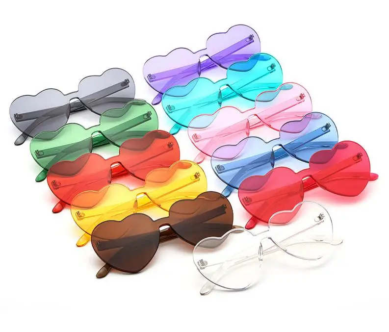 

J129 In Stock Hot Sell Fashion Unisex Adults Summer Colorful Chic Beach Sunglasses Heart-shaped Sun Glasses