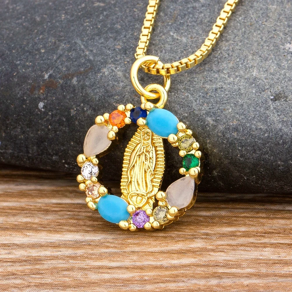 

High Quality Gold Color Virgin Mary Necklace For Women Church Christian Prayer Jesus Religion Pendant Necklace Jewelry Good Gift