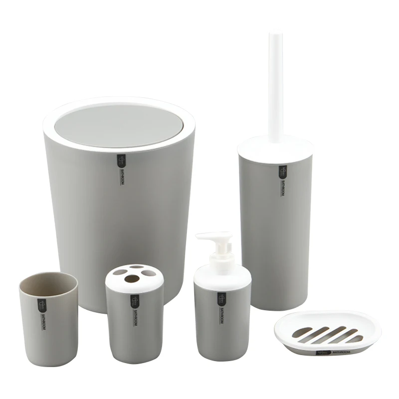 

Wholesale Grey 6 Piece Bathroom Set Bathroom Organizing Plastic Bathroom Accessories Set