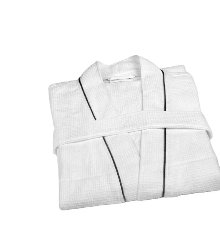 

White Hotel Bath Robe Kimono Collar Waffle Bathrobe for Adult