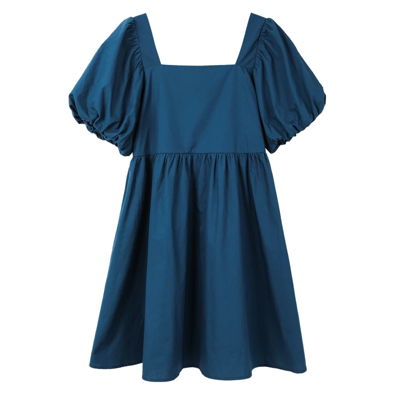 

Hot Selling Girl's Summer Simple Short Puff Sleeve Knee Length A Line Casual Dress