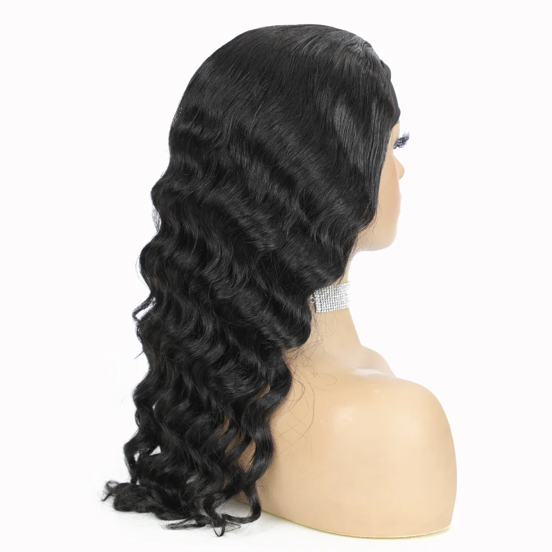 

Water wave woman human hair wigs transparent lace wig head cover, Black