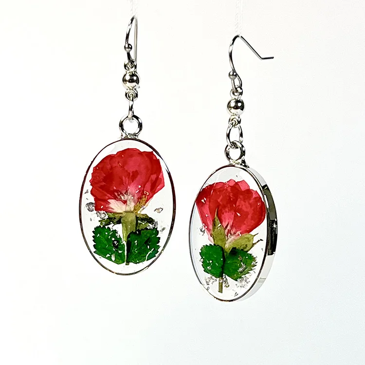 

New design vintage boho earrings 2022 with real rose acrylic earrings wholesale resin jewelry