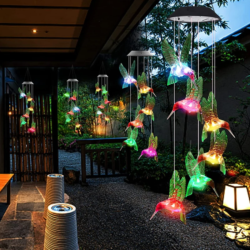 

Garden Ornaments Outdoor Decoration Energy Saving Mobile Color Changing Solar Wind Chimes with LED Lights, Rgb lighting with 6 modes