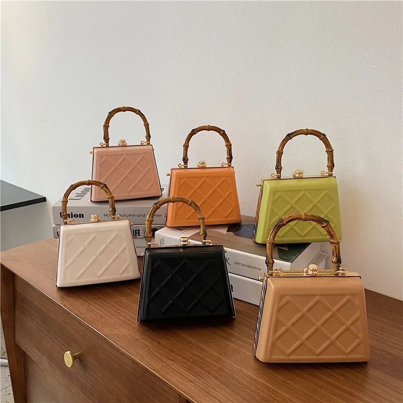 

2022 Hot Sell Bamboo Handbag For Women PU Leather Box Bag Fashion Clutch Bag Single Shoulder Crossbody Bags