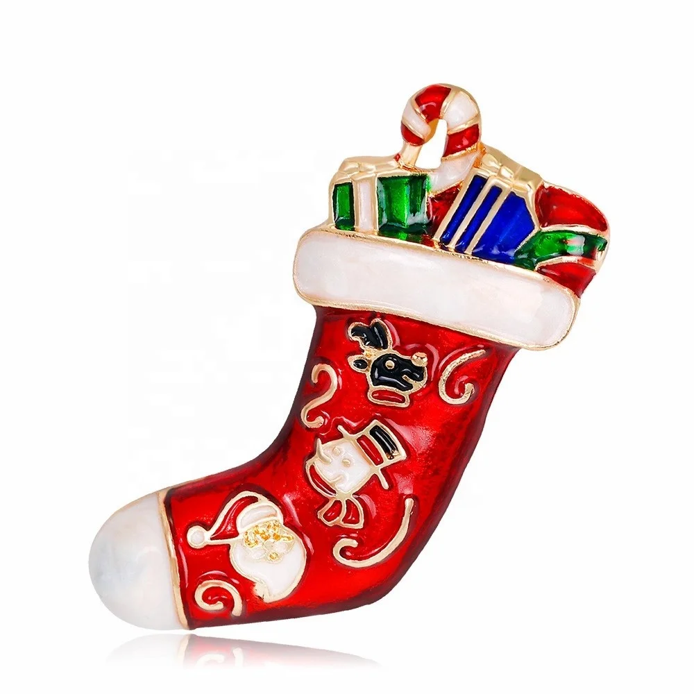 

Fashion Zinc Alloy Enamel Lovely Red Santa Claus Socks Brooch Pin Christmas Jewelry