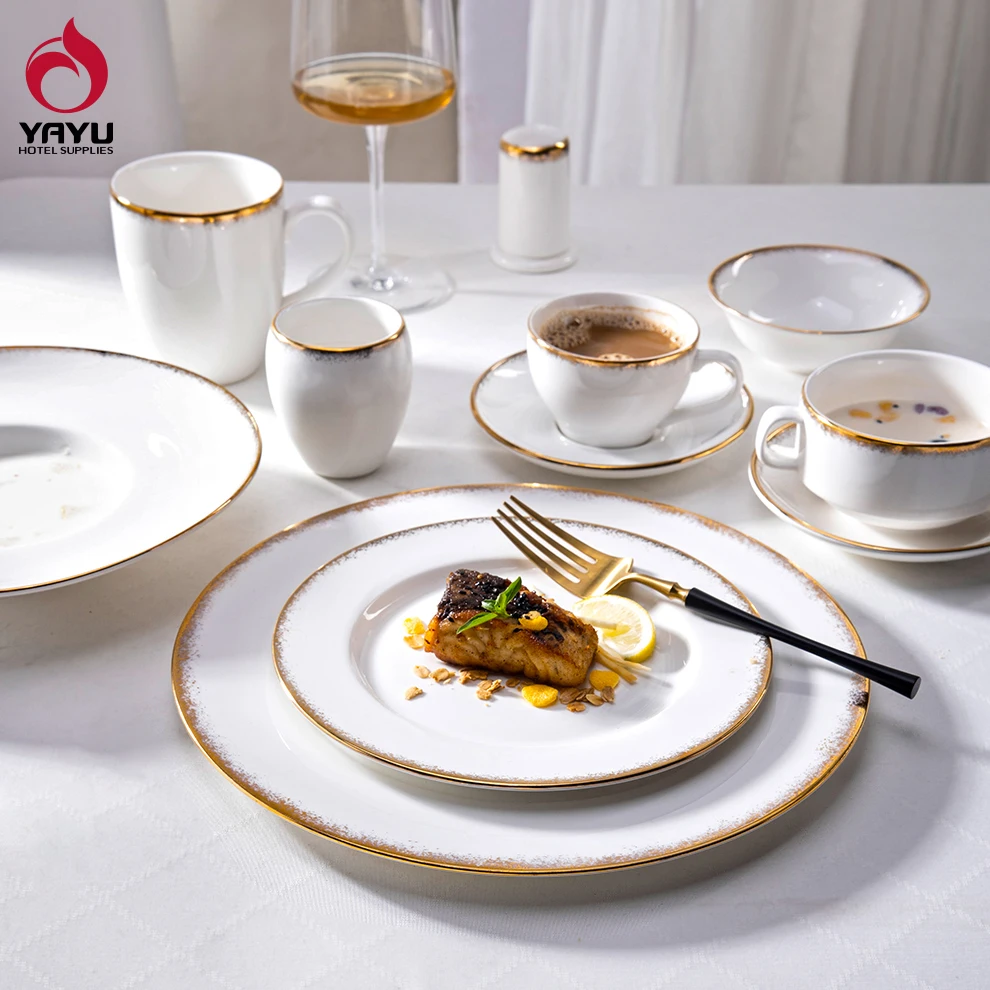 

Square Plates Porcelain Ware Stackable Tableware Stoneware Grey Set Stripes Turkish Speckled Ceramic Dinner Plate Dinnerware, White & gold rim