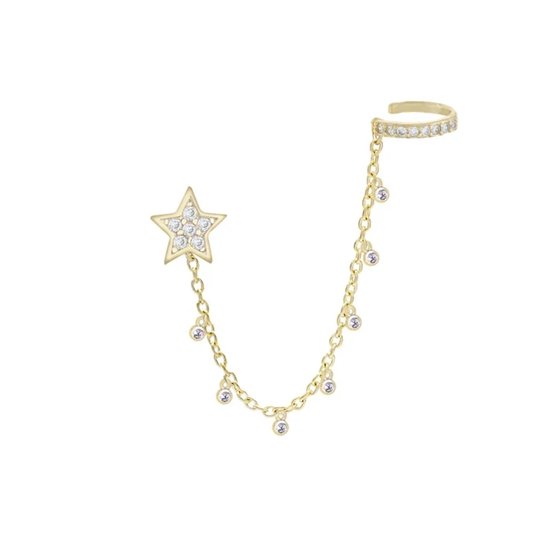 

S925 sterling silver trendy fashion star diamond chain all-match ear clip earrings