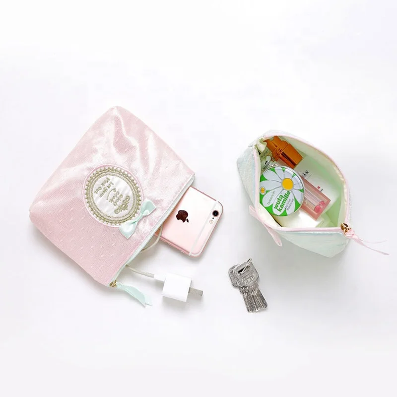 

Lace Cosmetic Storage Bag Travel Zipper Bow Women Makeup Pouch Travel Outdoor, Pink/blue