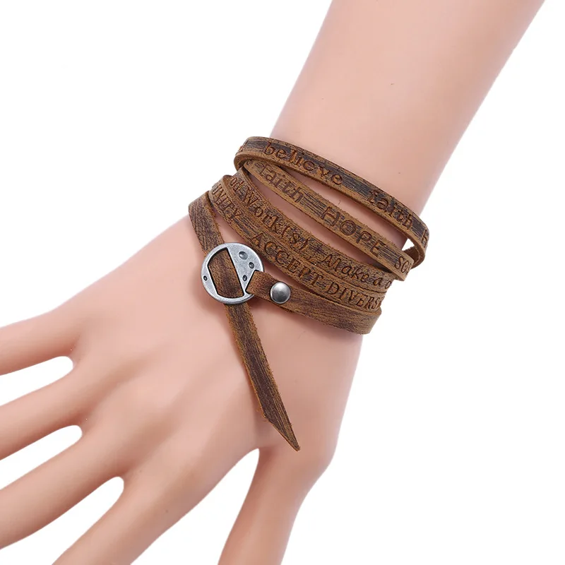 

Hot Fashion Multilayer Vintage Leather Bracelet Handmade Braided Rope Long Leather Wrap Bracelets & Bangles