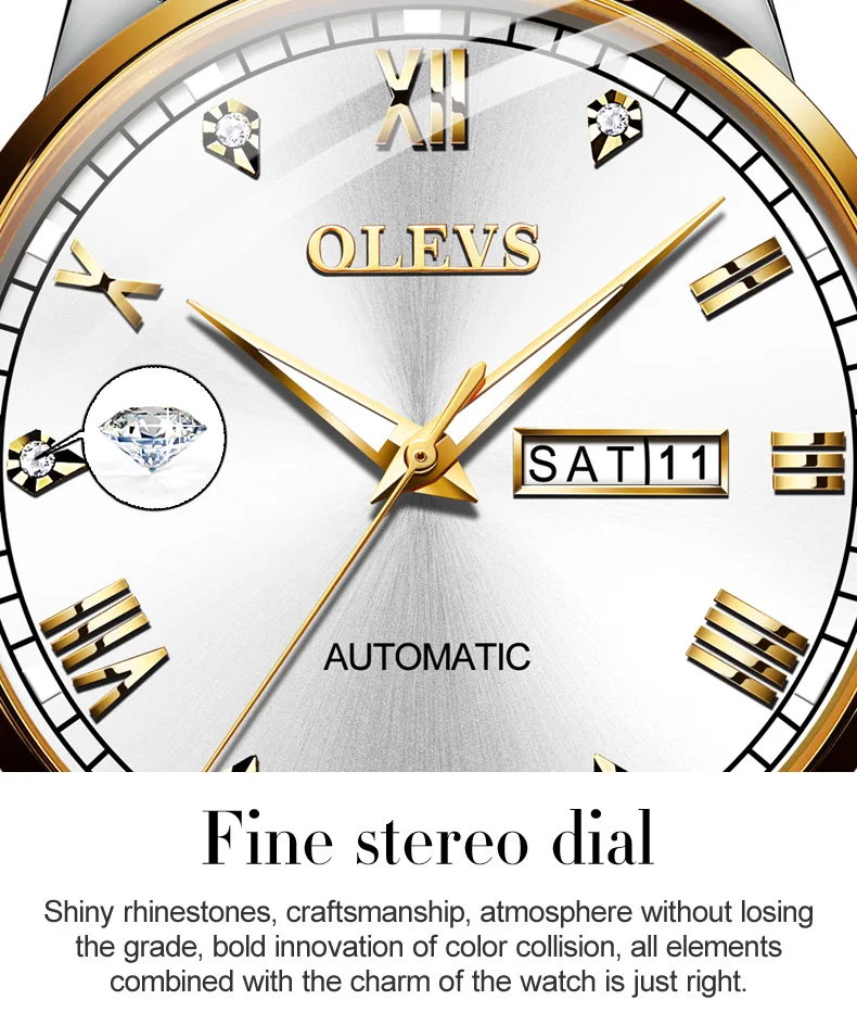 OLEVS Brand Auto Mechanical WristWatch For Lover Water Resistant Feature Auto Date Watch For Couple Valentine Watch