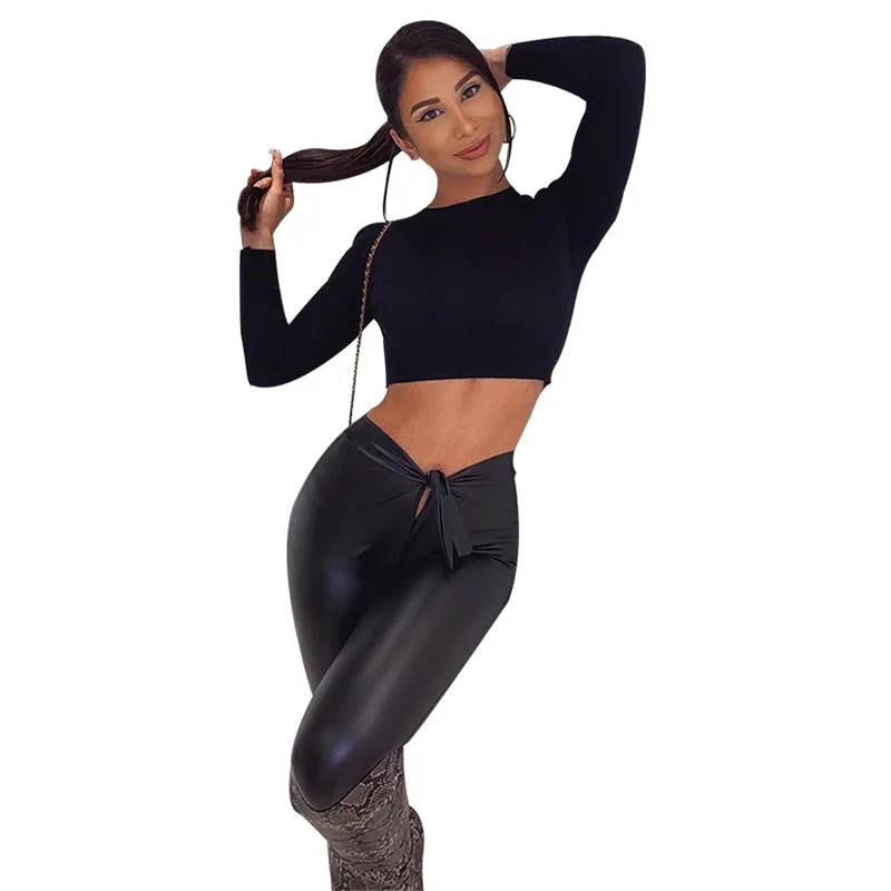 

women pants 2020 fall new arrival solid lace up sexy skinny leather pants women clothing women leather pants
