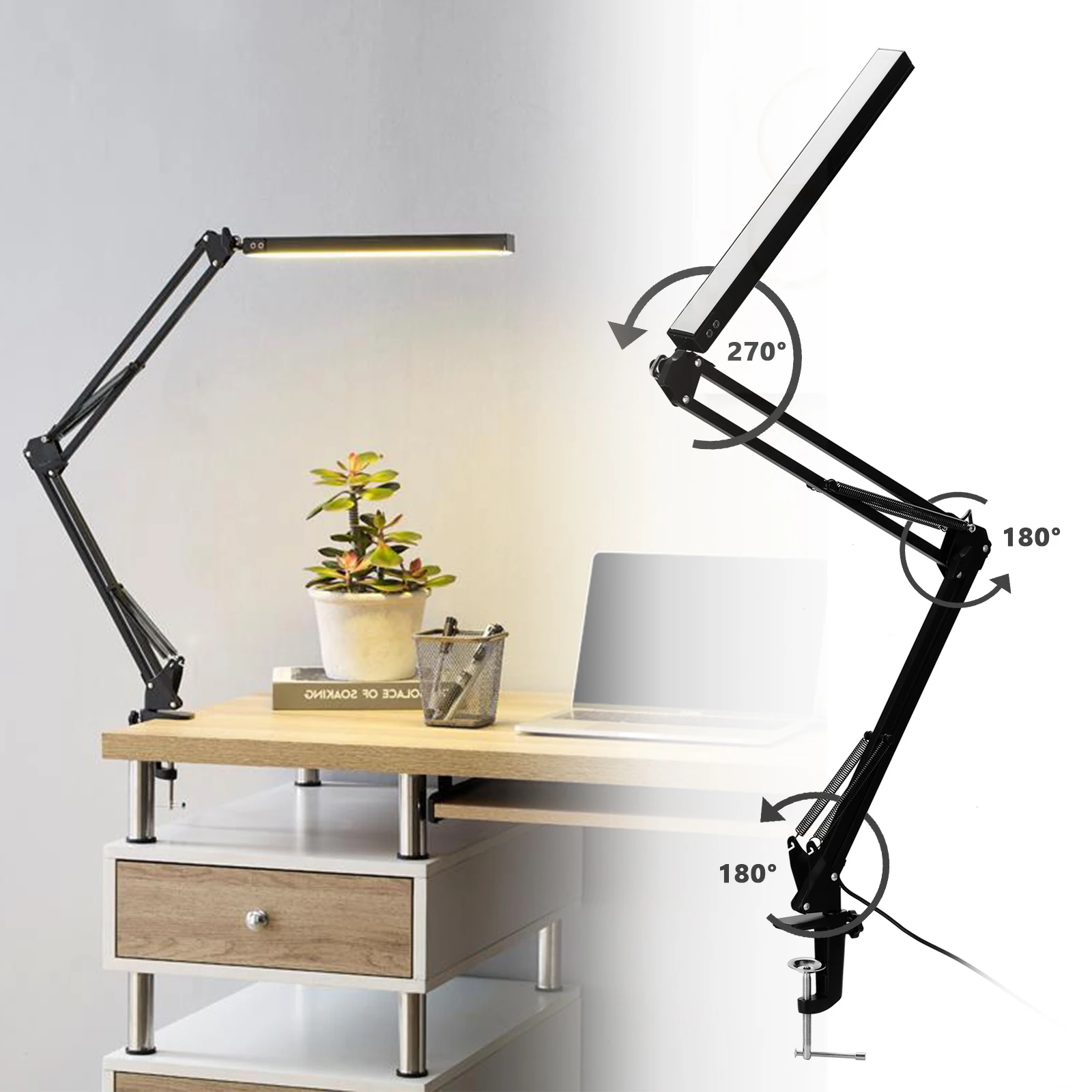 Metal Table Lamps with Clip Long Arm Scalable Desk Reading Lamps