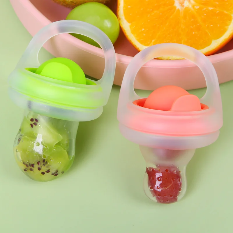 

Reusable 4 Pcs Eco-Friendly BPA Free Soft Sensory Toys Baby Food Fruit Feeder Liquid Silicone Pacifier With PP Cover