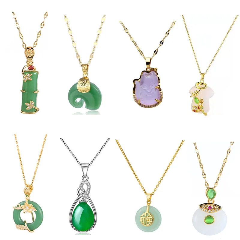 

wholesale fashion jade pendant jewelry vintage Pendant necklace with 18K stainless steel chain for women