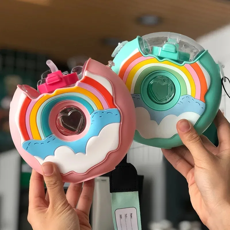 

2021 Summer cute Water Straw Cup Purses kid's Drinking Capacity Rainbow Water Bottle Bags Purses For Girls