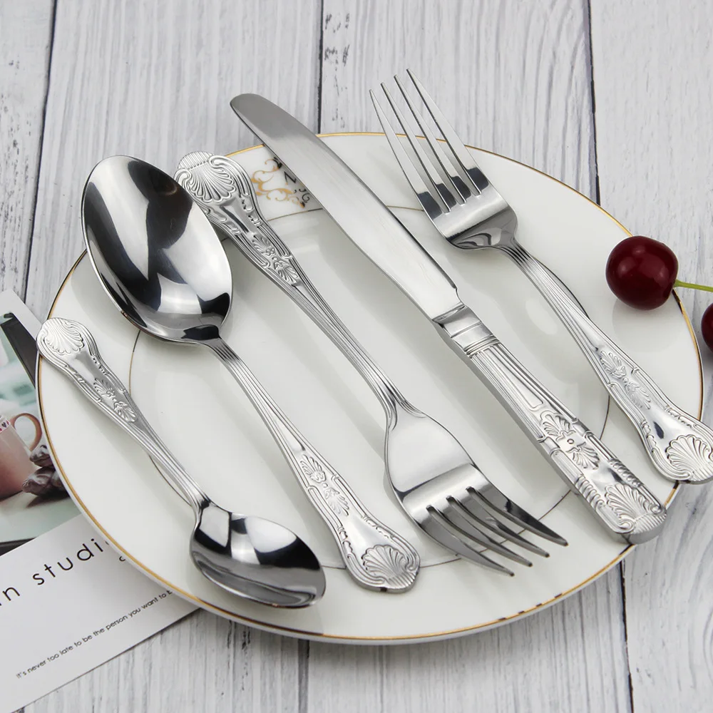 

Popular European And American Style Stainless Steel Cutlery Set Retro Style Dinnerware 5 Pieces Include Fork Knife Spoon