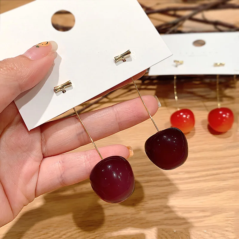 

Personalized Cherries Fruit Acrylic Earrings Cherry Temperament Simple Cute Resin Trendy Stud Earrings Women, Dark purple