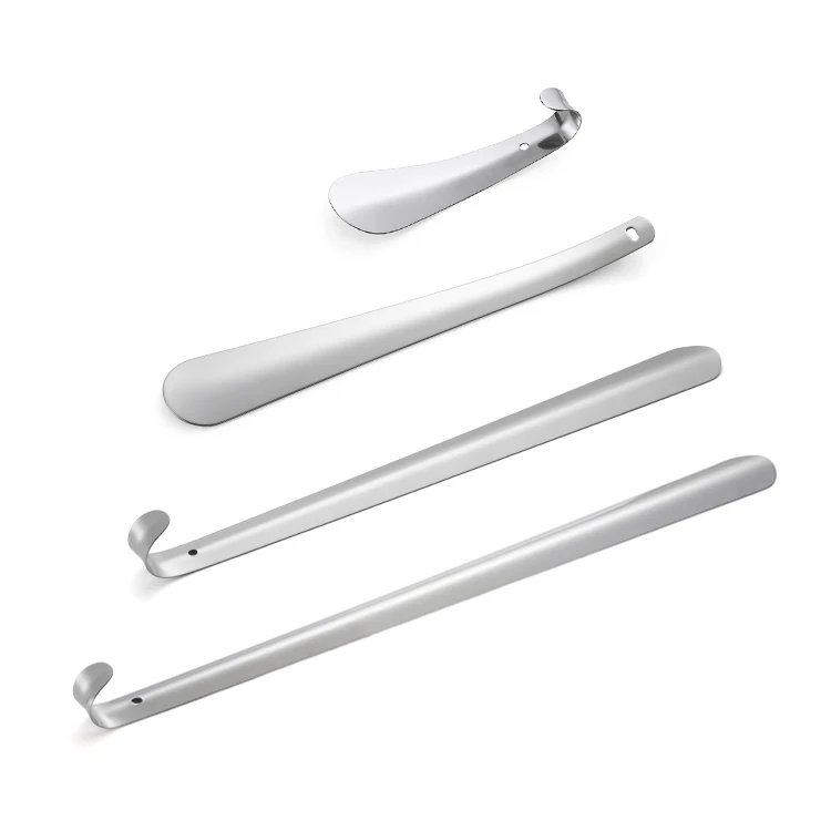 

Home Traveling Hotel shoes tools Laser logo Custom long handle stainless steel Shoe Horn with Logo, Silver