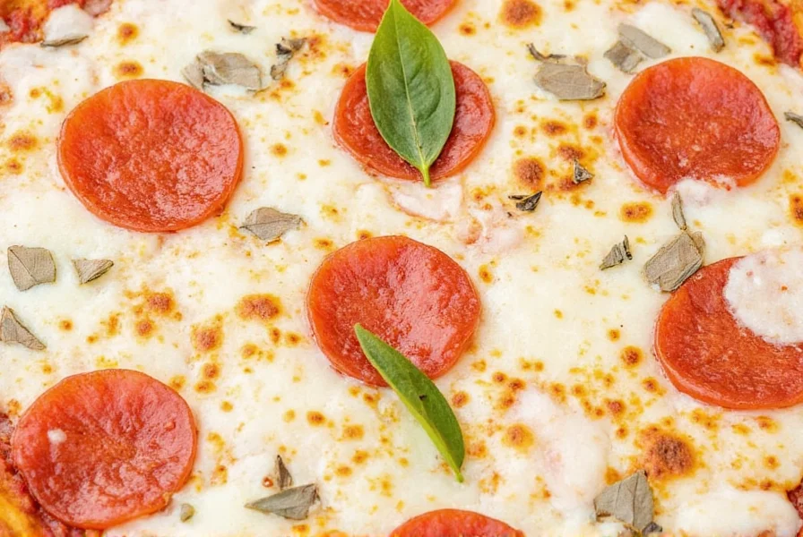 Oregano leaves in a small bowl next to a pizza