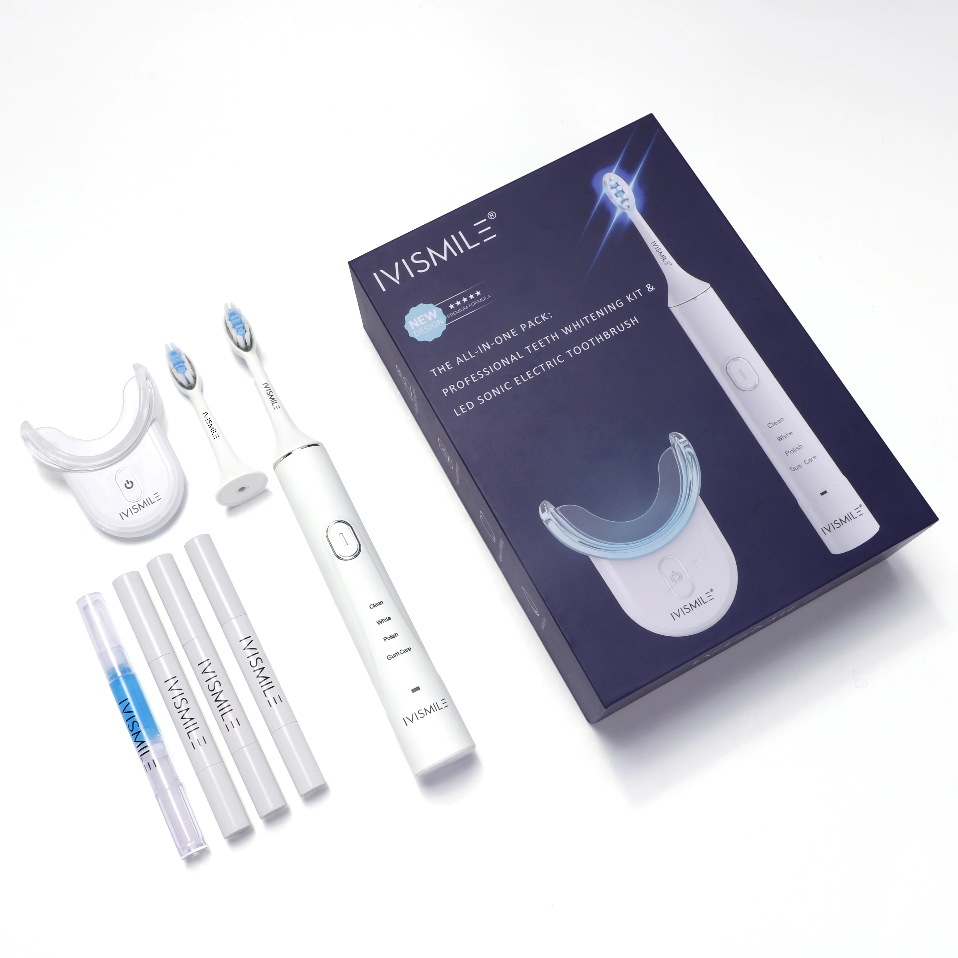 

IVISMILE Teeth Whitening All in One Set, Adult Electric Toothbrush, 4X Peroxide Gel Pen, 1X Wireless 32 LED Light OEM