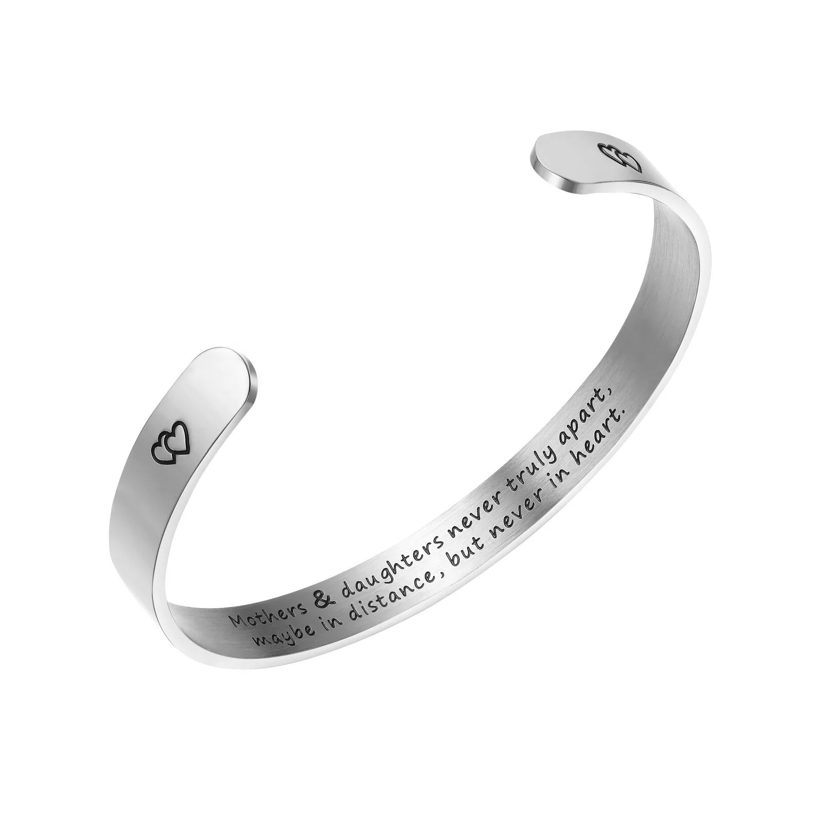 

heart Stainless steel jewelry cuff bangle bracelet stainless steel engraved bracelet for Mother Day, Steel color