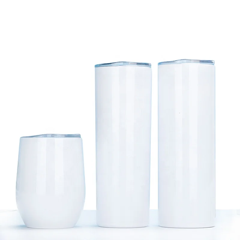 

Ready To Ship 20oz Skinny Straight Sublimation Blank Double Wall glitter sublimation Tumbler With Slide Lid, White