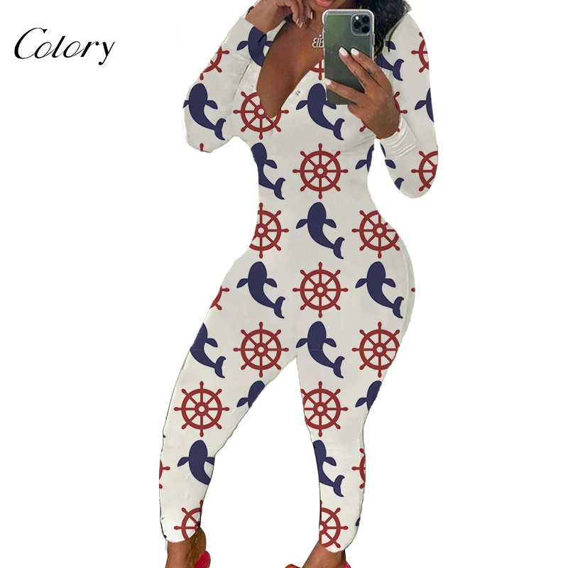 

Colory Ladies Deep V-neck Print Womens Romper Wap Onsie Women Clothing One Piece, Picture shows