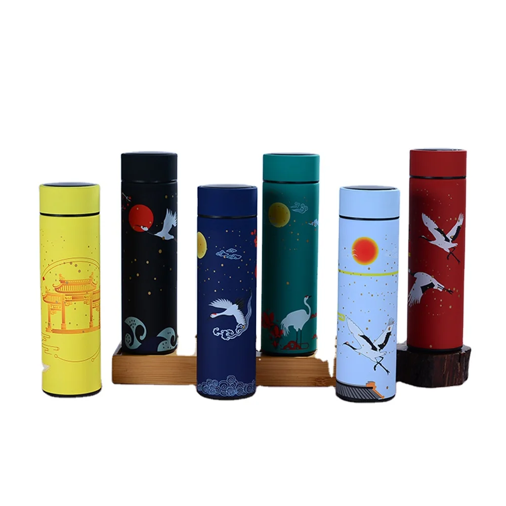 

CHUFENG Water Bottle LED Temperature Display Intelligent SS316 Vacuum Cup Digital Tumbler Chinese Style Smart Thermos, Black, blue, green, light blue, red, yellow