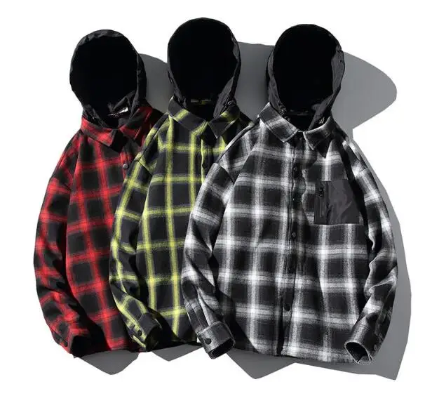 

New autumn and winter plaid hooded shirt high quality long-sleeved hooded shirt jacket