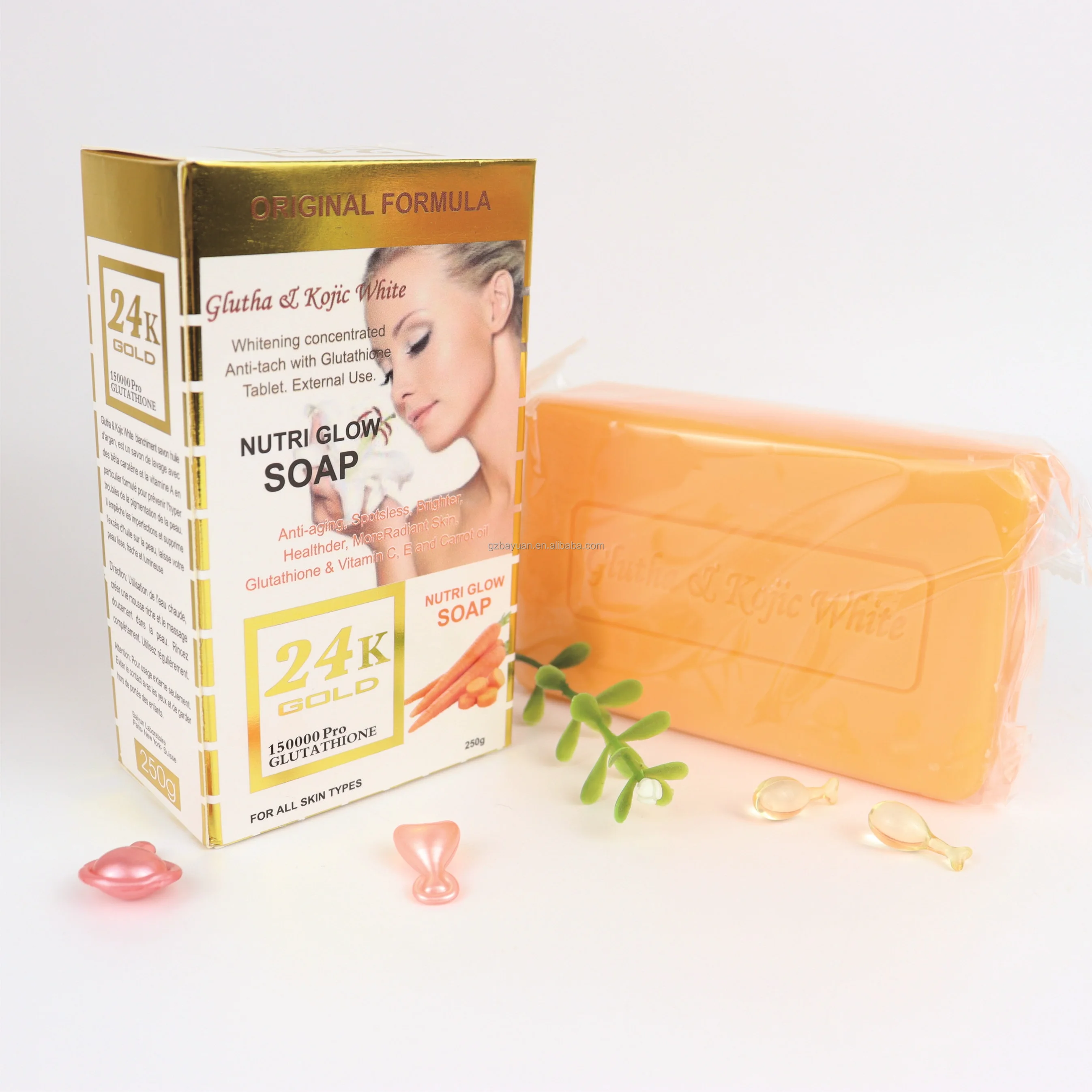 

glutathion & kojic white skin care 24k gold durus soap Anti-aging whitening More Radiant Glutathion carrot soap 250g, Orange