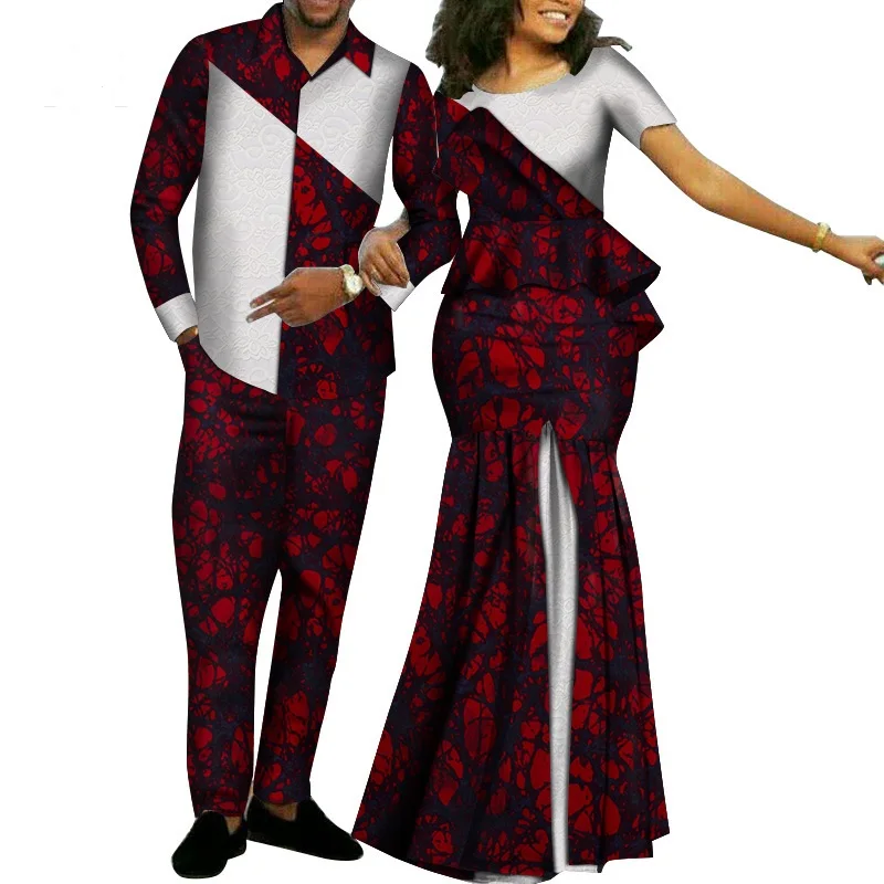 

GuyaWax 2021Africa Style Couples Clothing for Sweet Lovers Bazin Women skirt sets & Mens Sets Dashiki Plus Size Wedding Clothing