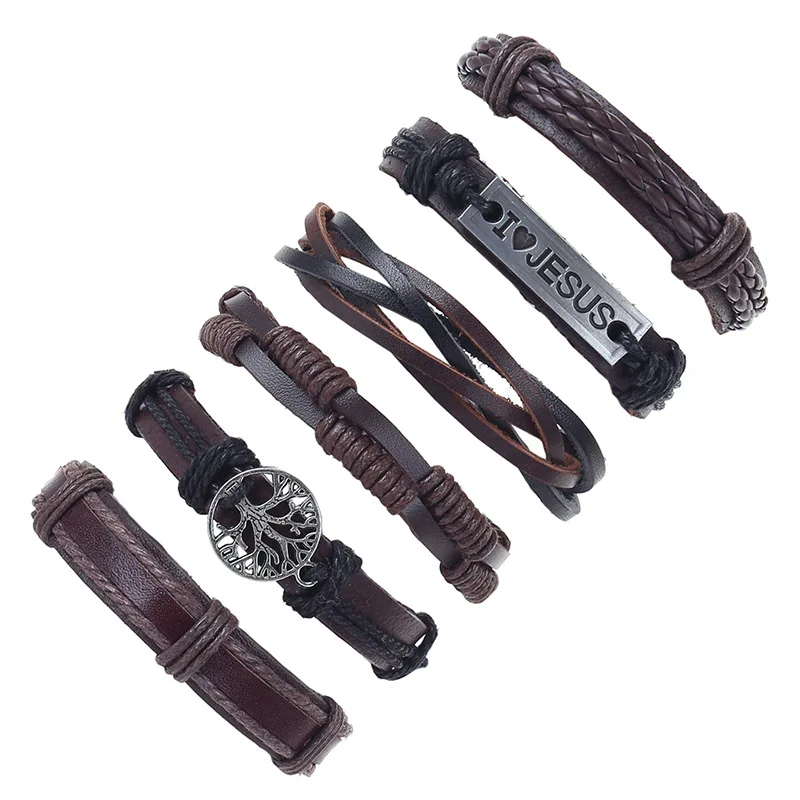 

Retro Woven Peace Tree Leather Simple DIY Suit Men's Leather Hand Rope Multi-layer Bracelet