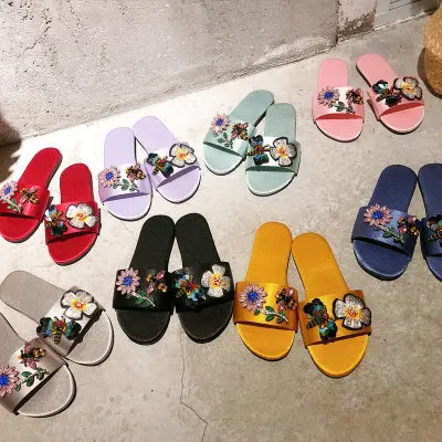 

SL-0083 Simple Popular Unique Flip Flop House Slippers Bright Silky Satin Soft Base Female Slippers, Yellow, red, green, black, purple, gray, pink, dark blue