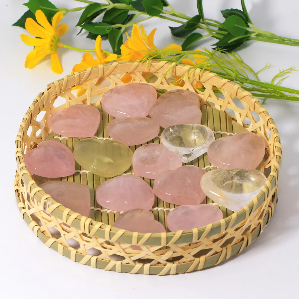 

Natural Rose Quartz Heart Healing Stone Crystal Citrine Heart Carving For Crafts Gift