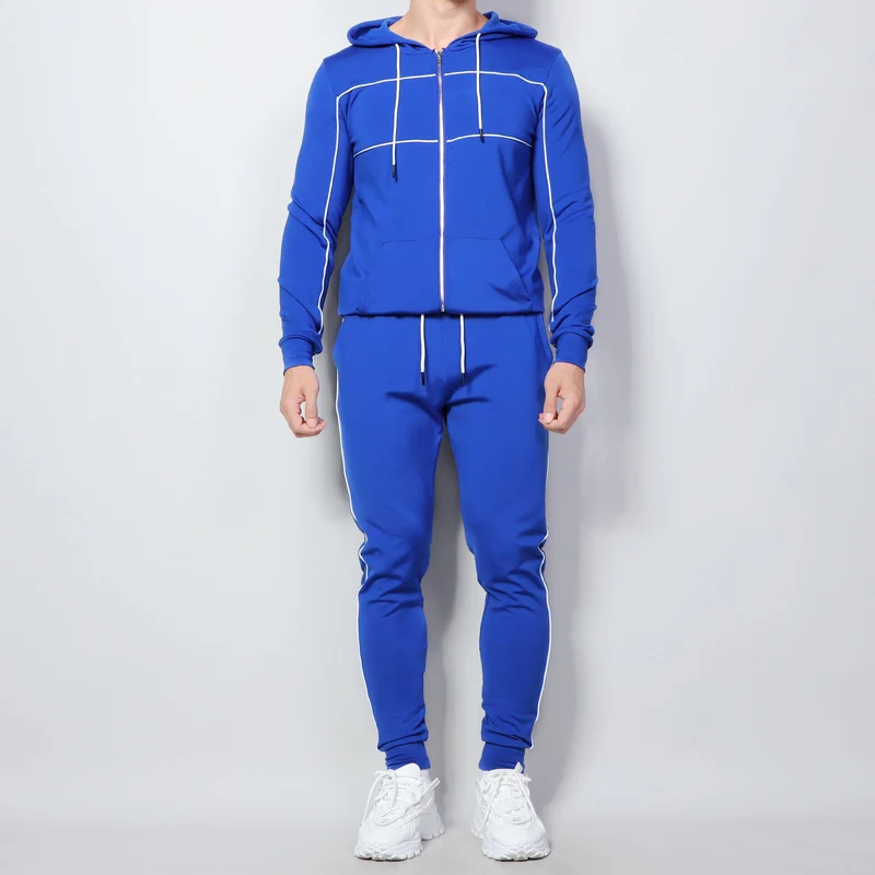 

Blue Jogger Casual Large Size Blank Custom Logo Reflective Strip Jogging Sets 2 Piece Tracksuits, Custom color