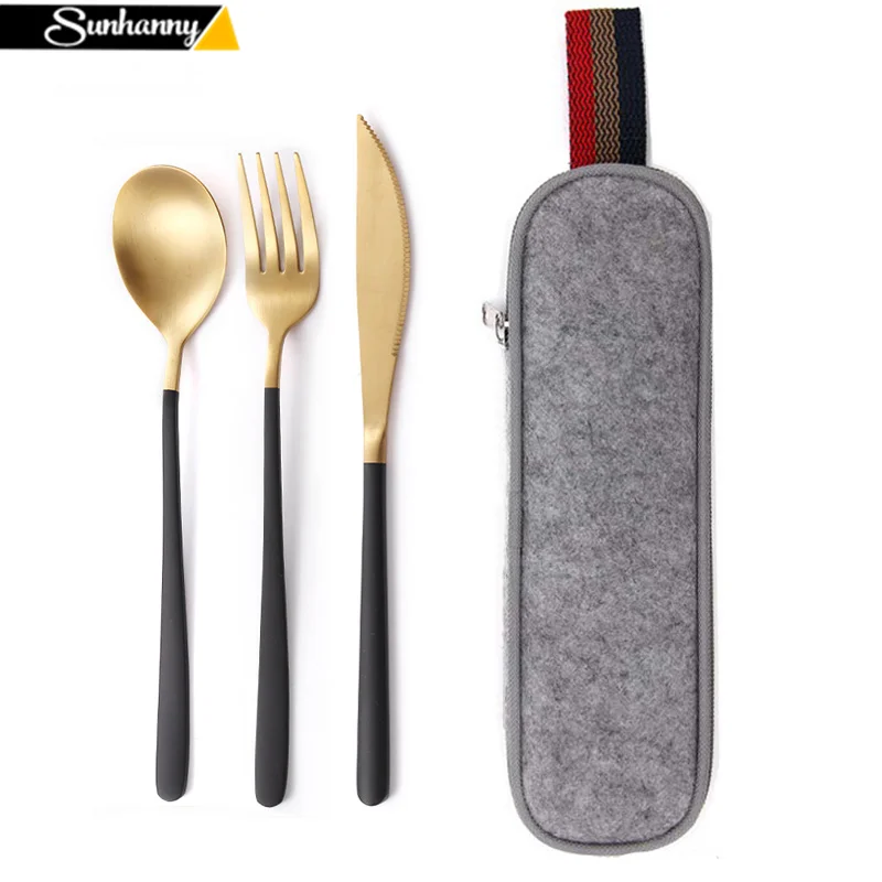 

Dinnerware Set Travel Cutlery Set Camping Flatware Reusable Utensils Set with Spoon Fork Chopsticks Straw and Portable Case, Gold / silver / rose gold / black / blue/purple