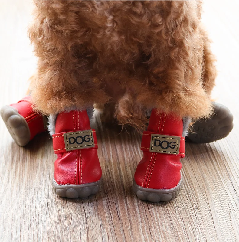 

Hot Sale Winter Fashion Teddy Plush Pet Puppy Waterproof Snow Shoes Leather Dog PU Thick Boots