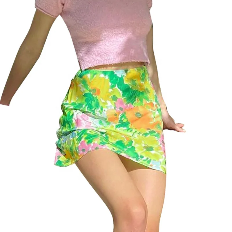 

LW-M21SK200 Floral printed new arrivals summer official women a line mini skirts, As picture or customized make