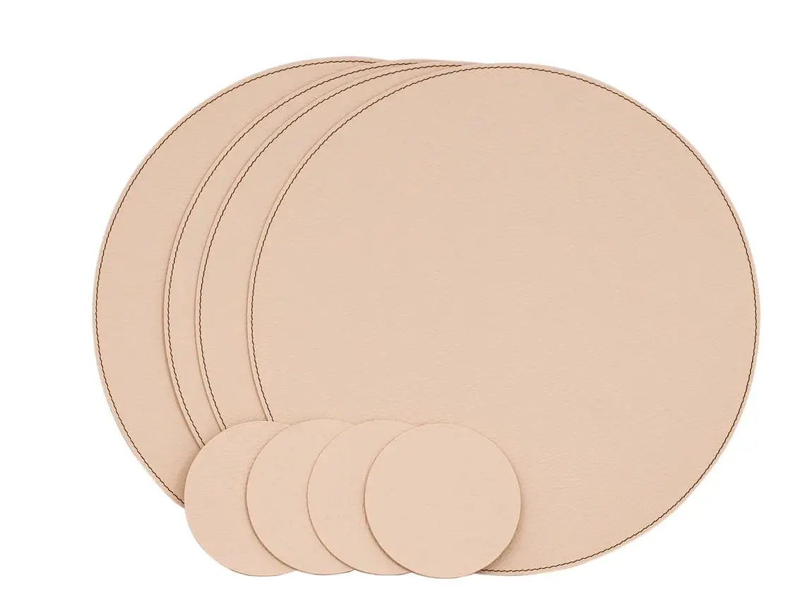 Personalized Natural Leather Round Restaurant Wedding Placemats And